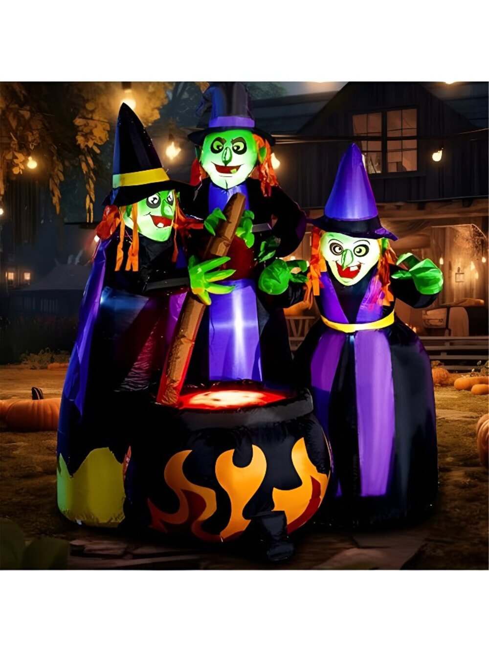 6 FT Tall Halloween Inflatables Three Witch Around Cauldron with Flame